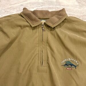 Tommy Bahama Quarter Zip Pullover Jacket Khaki Mens XL Embroidered Fish Relax